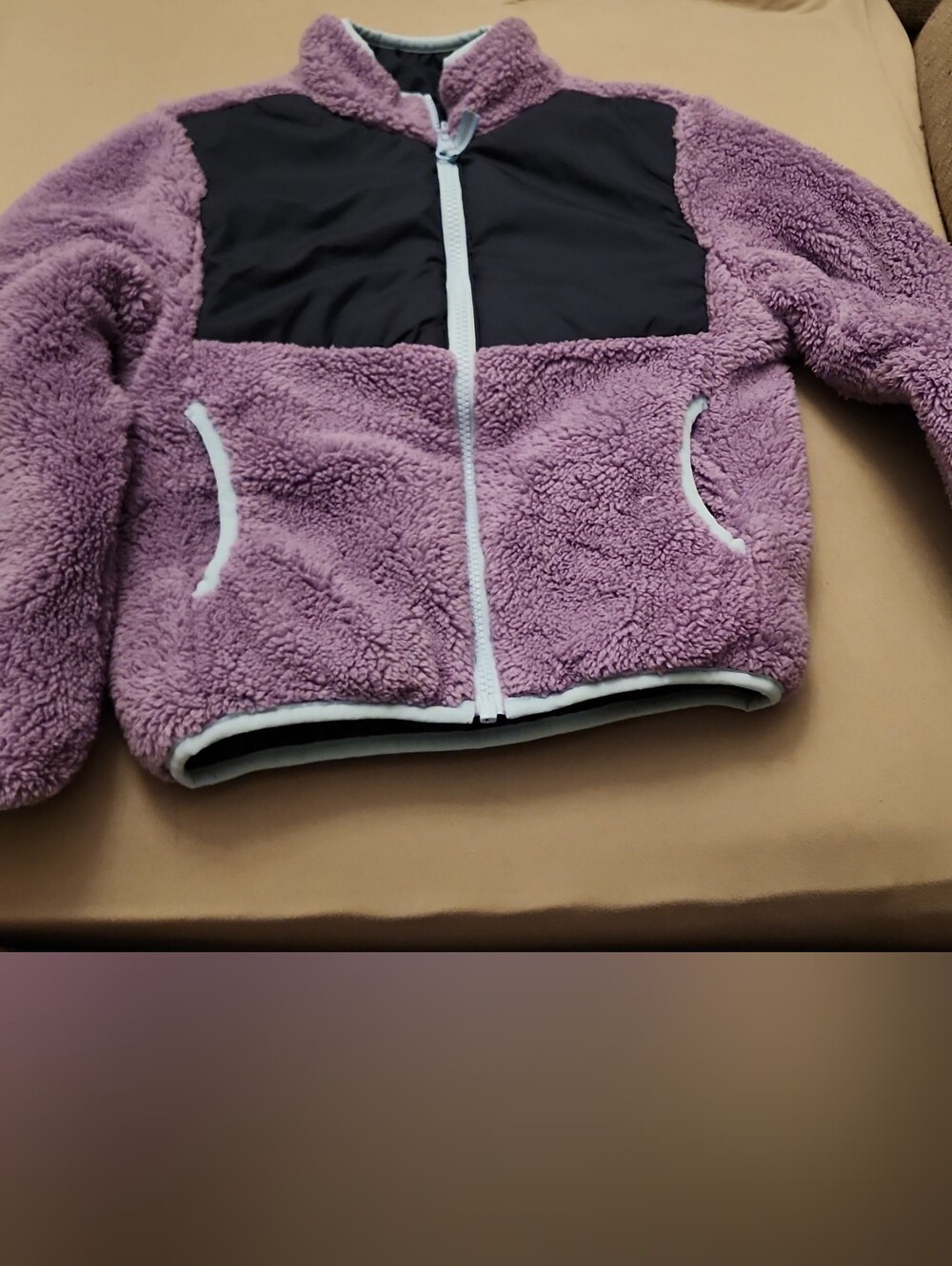 Kids' Plush Lavender And Navy Sherpa Reversible Jacket Size 4/5